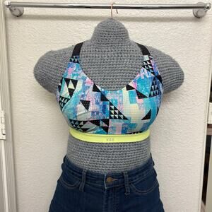 Victoria's Secret VSX Sport Crisscross Slip On Neon Green Blue Sports Bra 34D